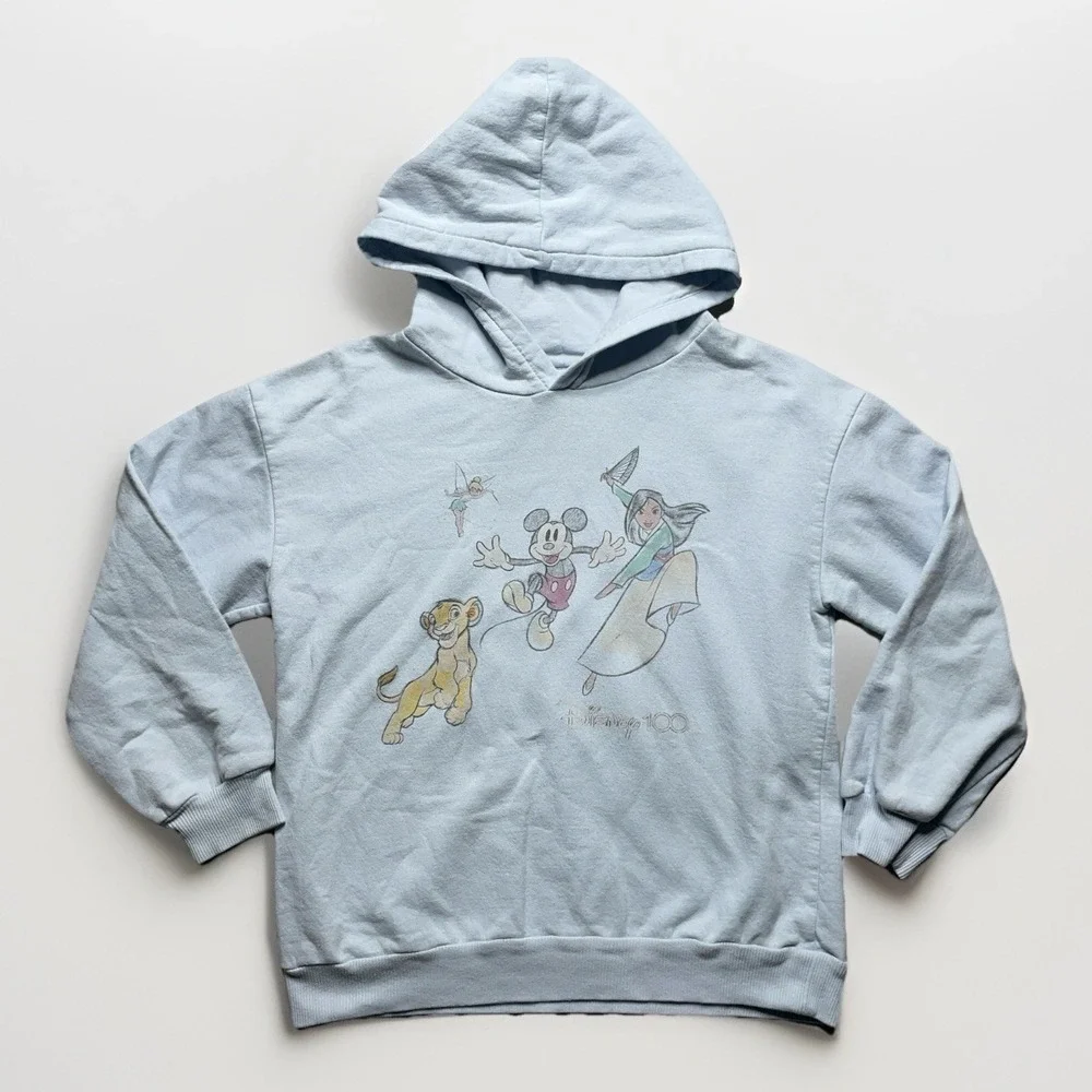 Disney 100 Anniversary Hoodie Youth XL Mickey Lion King Mulan Blue Sweatshirt
